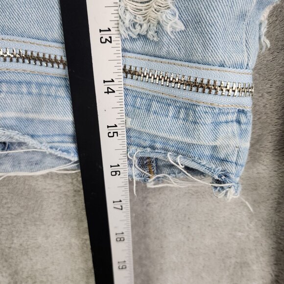 Womens BBJ Distressed Blue Denim Crop Jacket Studded Cuffs Full Zip Size S - Picture 10 of 11